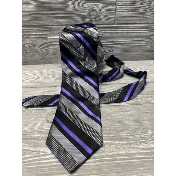 Robert Talbott Best of Class Mens Tie Sil Striped Necktie Silver Black Purple